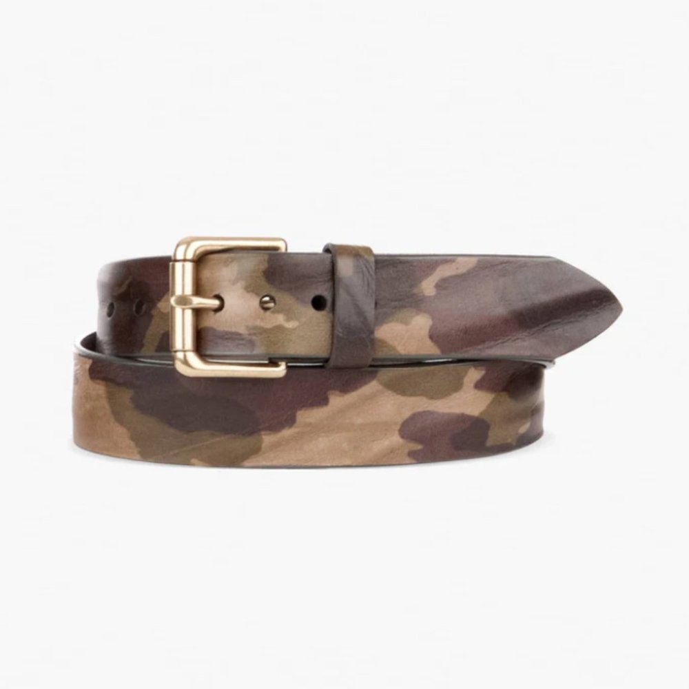 Brave Men's Camouflage Leather Belt with Brass Buckle NWT